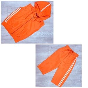 Vinatge retro east west orange track suit sleeveless hooded shirt cropped pant m